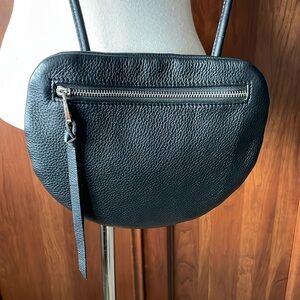 CHRISTOPHER KON Black Genuine Cowhide Leather Flat Crossbody Bag